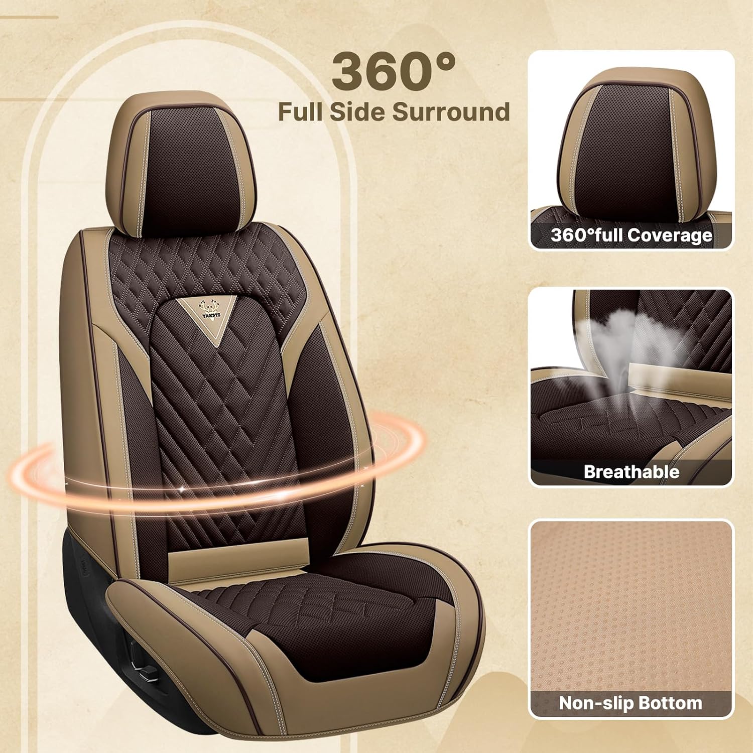 Fit for Chevy Silverado 1500/2500/3500 2007-2026 Seat Covers, Fashion Sport Seat Cover with Waterproof Leather, Airbag Safe Design Seat Protector (2 Front Seat Standard, Brown Coffee)