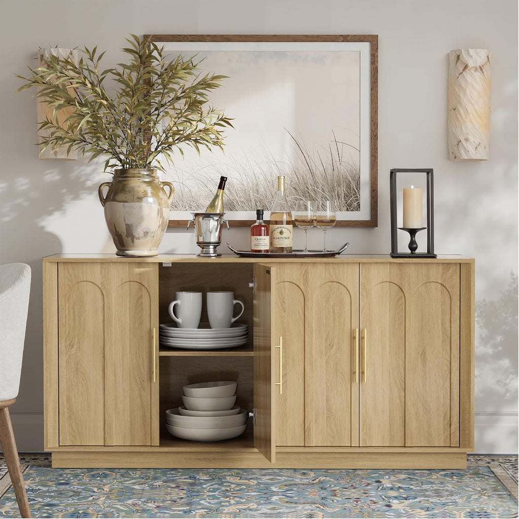 FORTUNETEC Sideboard Buffet Cabinet with Storage, Modern Accent Cabinet with Arched Doors, Boho Modular Media Console, 67' Large Minimalist Credenza for Living Room Kitchen Dining Room Entryway, Oak