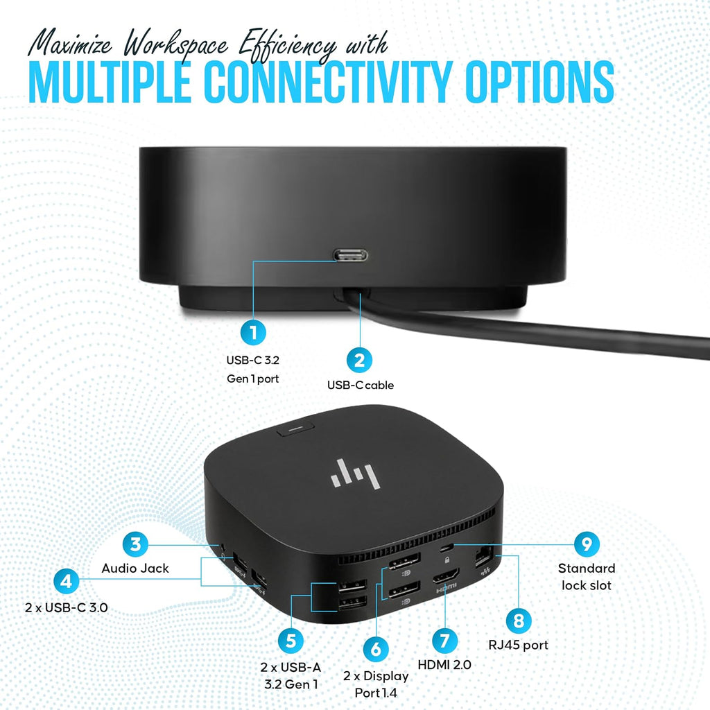 HP Docking Station for Laptop Dual Monitor and Charging - 5TW10AA / 5TW10UT / 5TW10AA#ABB USB-C G5 Dock with 120W AC Adap TER + HDMI Cable + DisplayPort Cable + Cleaning Cloth (Renewed)