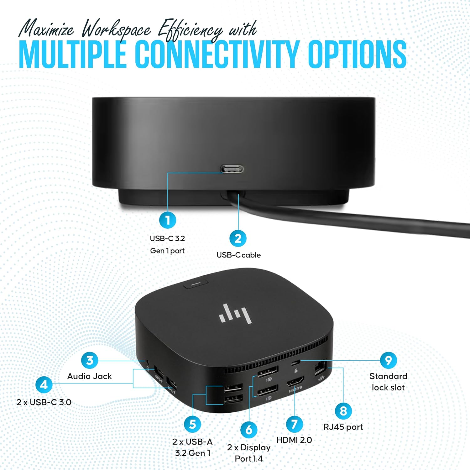 HP Docking Station for Laptop Dual Monitor and Charging - 5TW10AA / 5TW10UT / 5TW10AA#ABB USB-C G5 Dock with 120W AC Adap TER + HDMI Cable + DisplayPort Cable + Cleaning Cloth (Renewed)