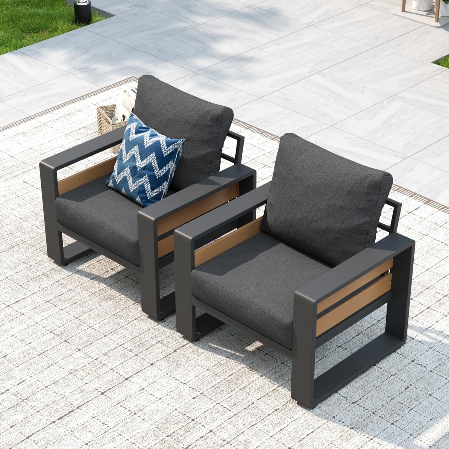 Aoxun Aluminum Patio Furniture Set, 2 Piece Luxury Outdoor Sectional with 6' Olefin Fabric Cushions, Patio Conversation Sets with Coffee Table Outdoor Sofas for Backyard, Porch Dark Grey
