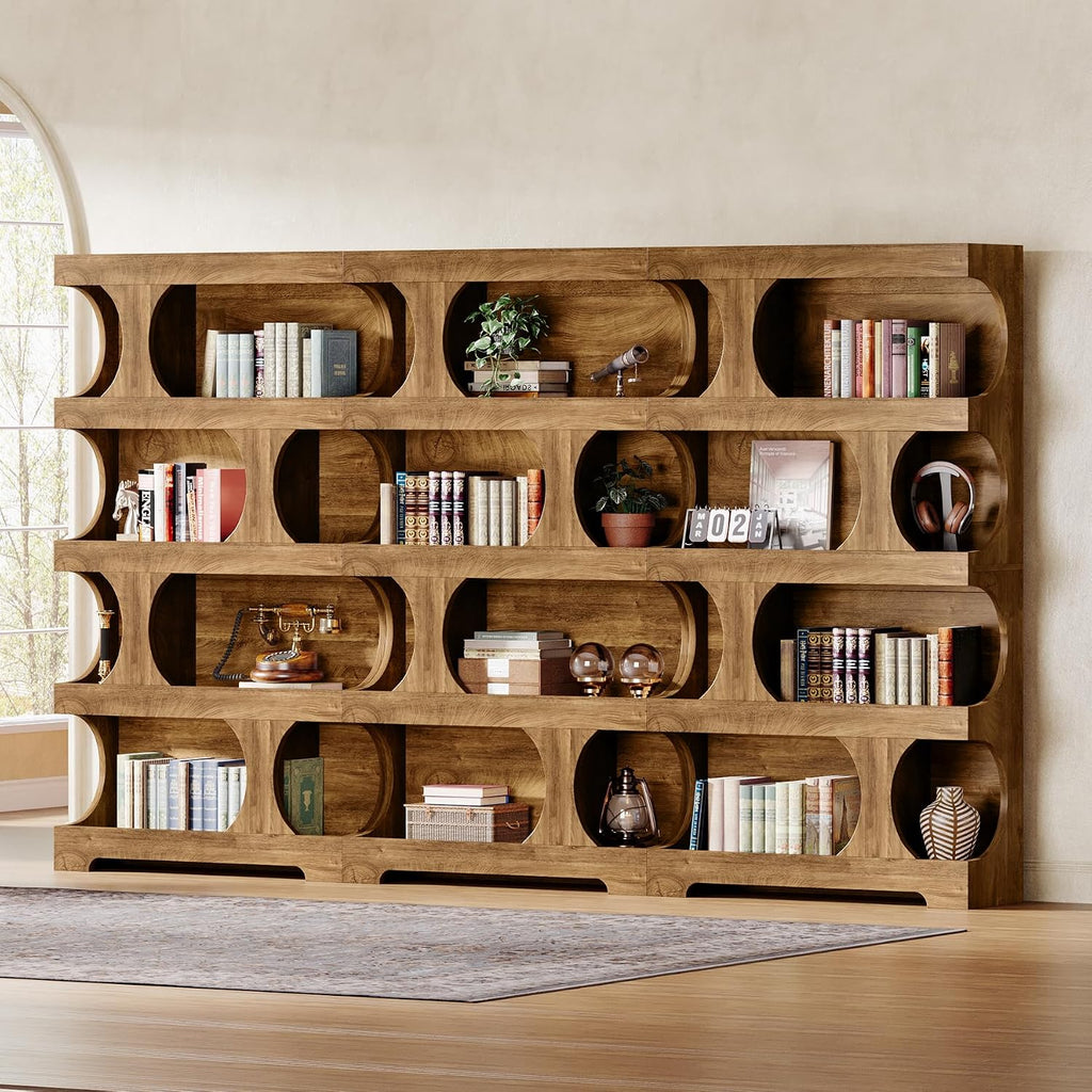 Tribesigns 71' Tall Bookcase, 4-Tier S-Shaped Bookshelf, Wood Decorative Storage Shelving, Modern Freestanding Display Shelves, Large Library Book Shelf Unit for Home Office Living Room Bedroom, Brown