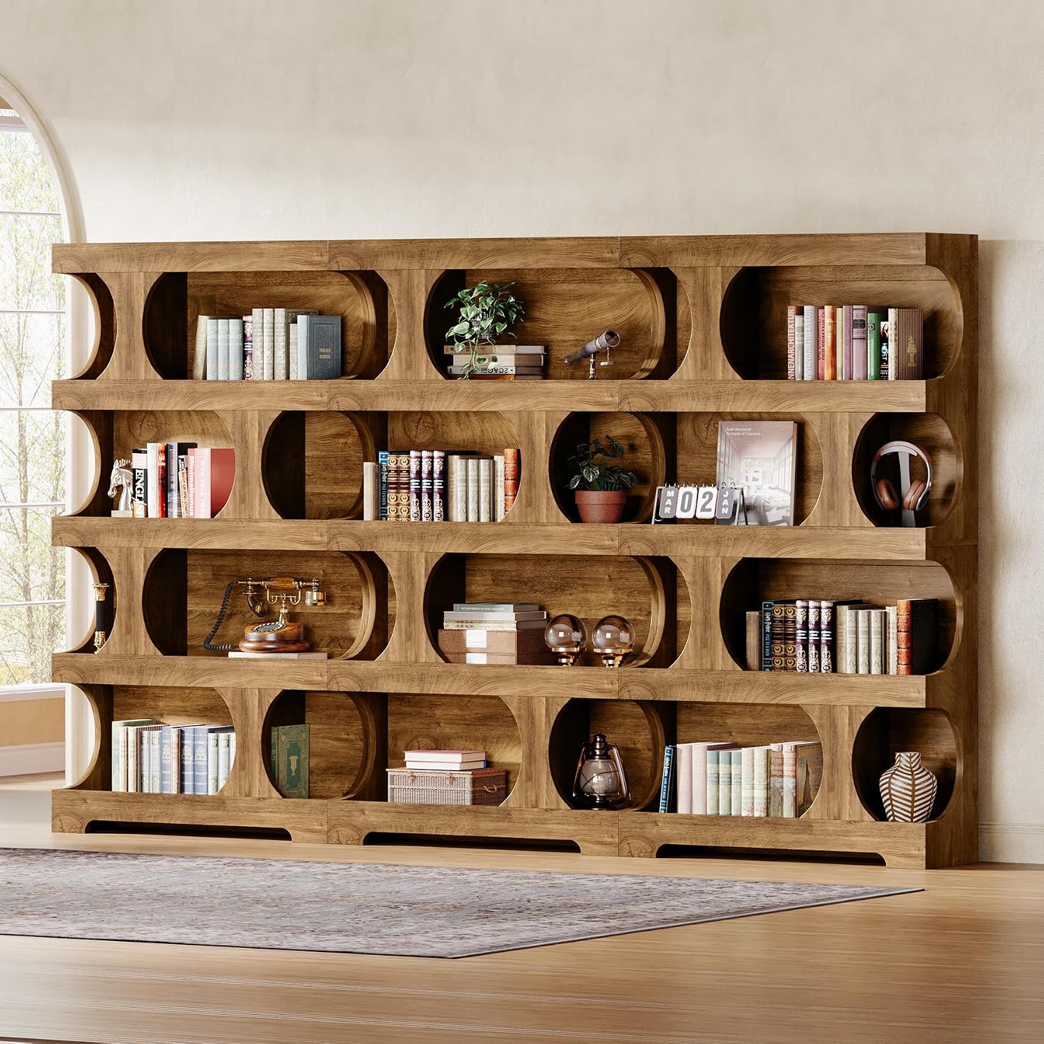 Tribesigns 71' Tall Bookcase, 4-Tier S-Shaped Bookshelf, Wood Decorative Storage Shelving, Modern Freestanding Display Shelves, Large Library Book Shelf Unit for Home Office Living Room Bedroom, Brown