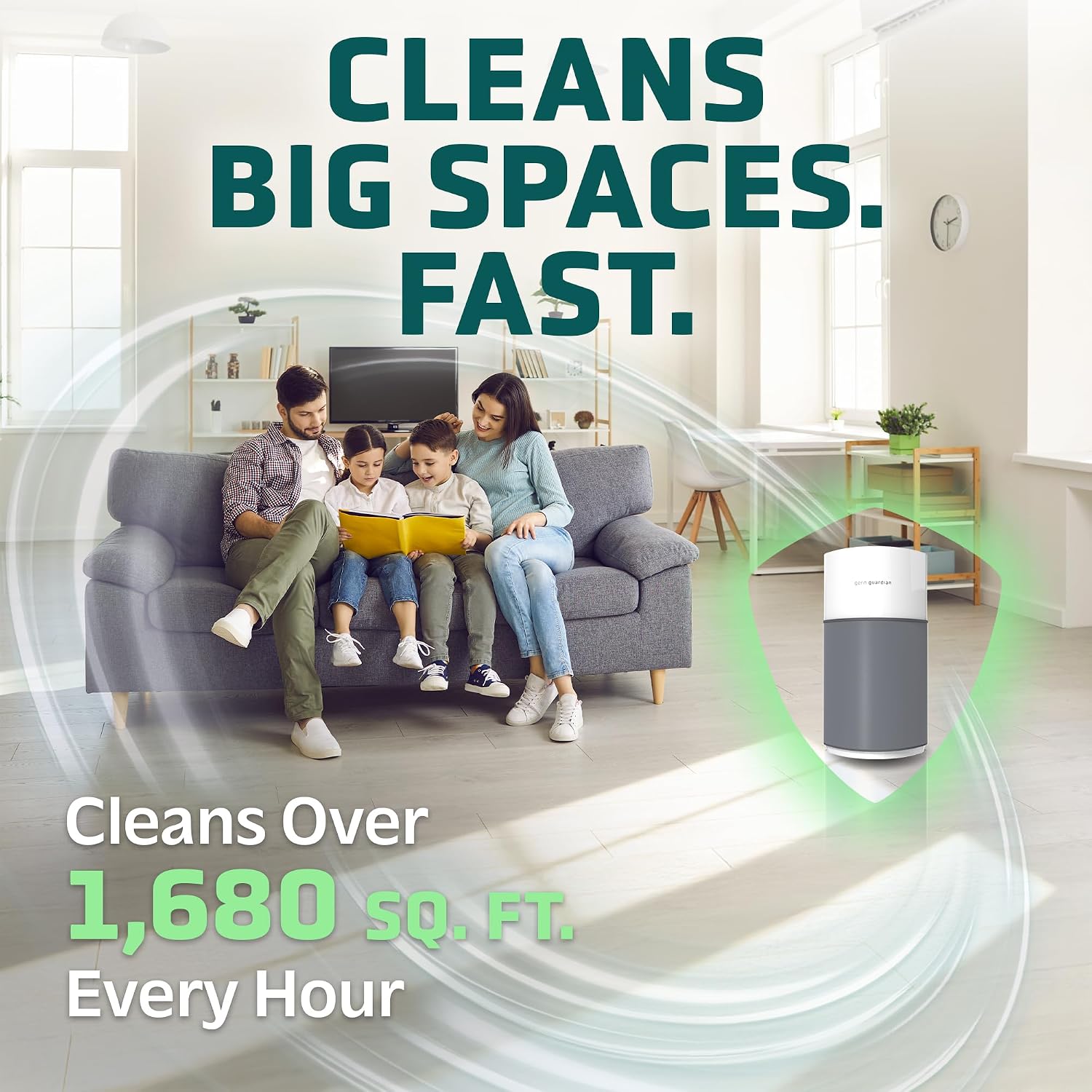 GermGuardian AirSafe XL Smart Air Purifier for Home 360° True HEPA Filter, WiFi and App Enabled, Air Quality Monitor, Large Rooms Up to 1680 Sq Ft, For Smoke, Dust, Pet Dander, Gray/White, AP3250