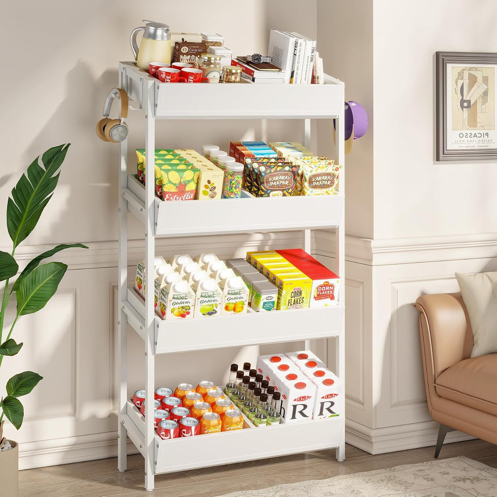 Tribesigns 4-Tier Retail Snack Display Shelf, Snack Rack Display Stand with 4 Hooks, Retail Shelves Racks for Vendors, Store, Supermarket and Home Kitchen
