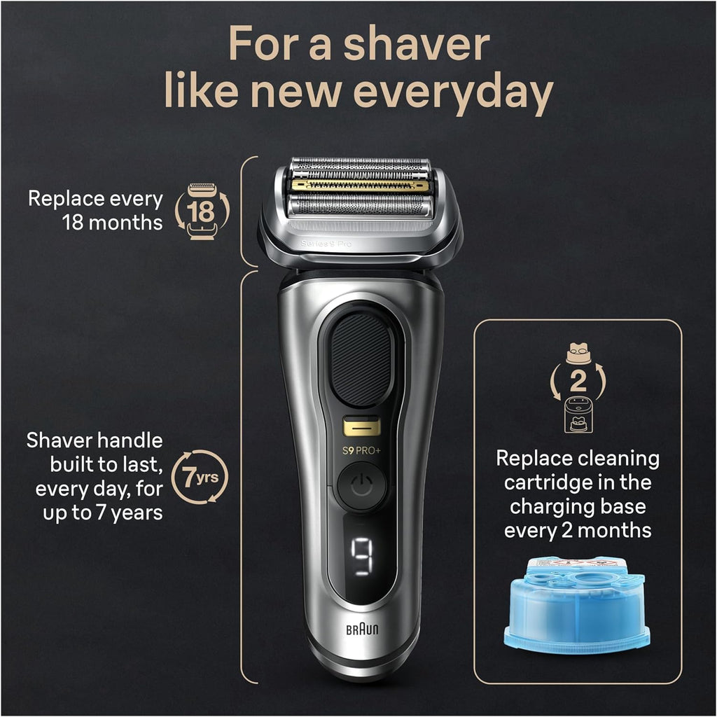 Braun Series 9 PRO+ 9577cc Electric Razor for Men, 5 Pro Shave Elements & Precision Long Hair Trimmer, 6in1 SmartCare Center, PowerCase for Mobile Charging, Wet & Dry, 60min Battery Runtime
