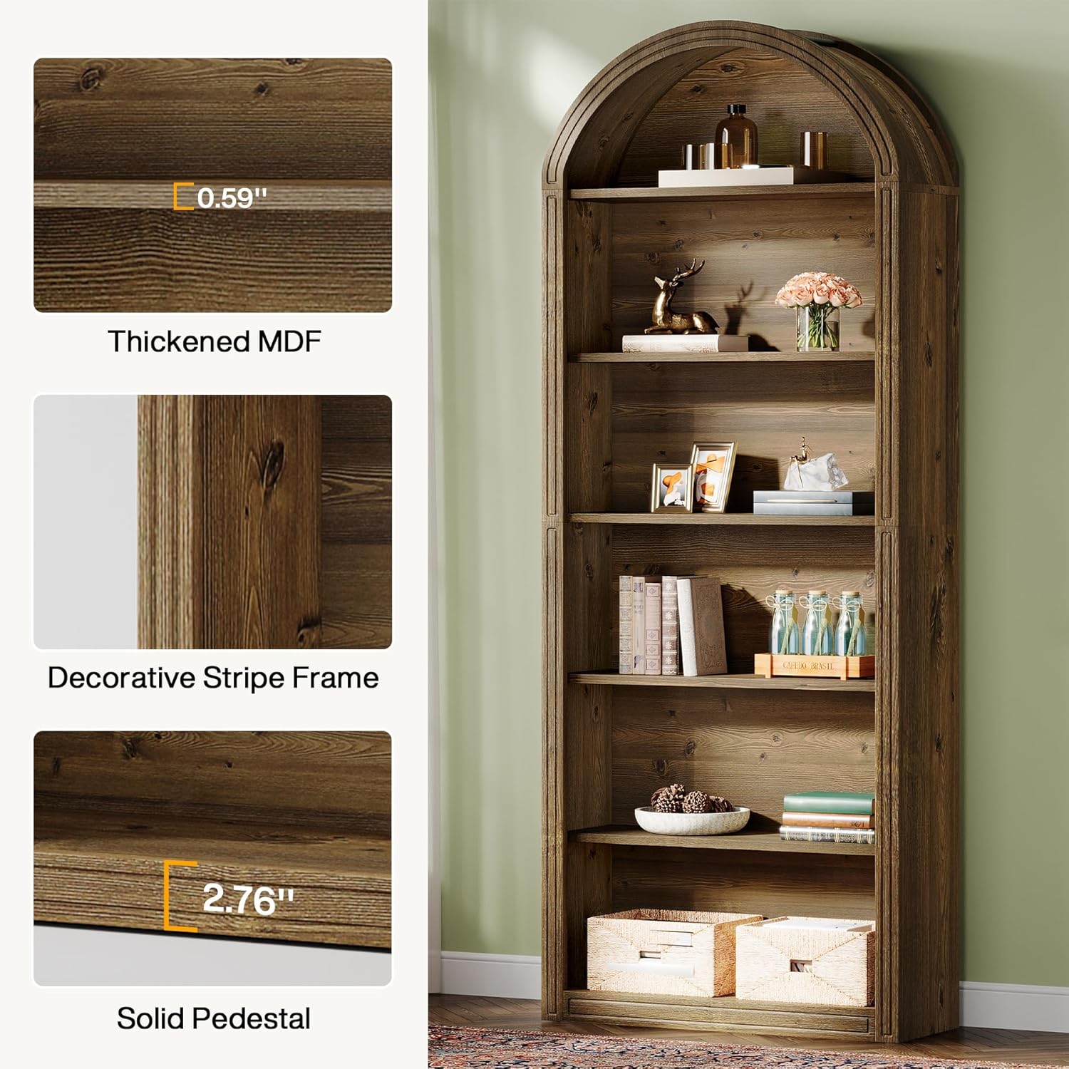 Tribesigns 6-Tier Arched Bookshelf, 77.16' Tall Arched Bookcase Open Display Shelving Unit with Storage Shelves for Living Room, Bedroom, Home Office