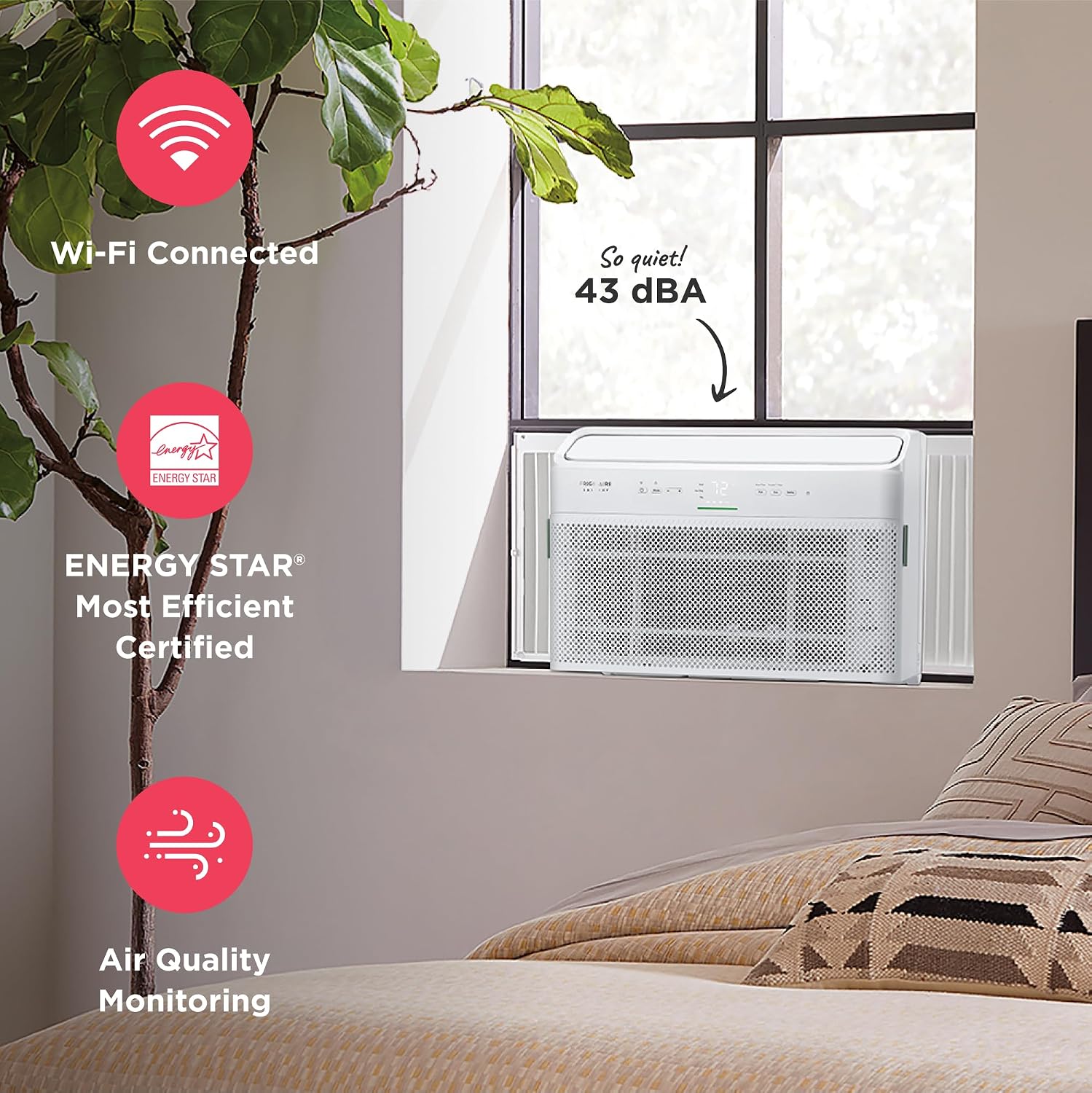 Frigidaire Gallery 12,000 BTU Smart Inverter Window Air Conditioner with Wi-Fi, Energy Star Most Efficient Certification & Indoor Air Quality Monitoring, Cools Up to 450 Sq. Ft., Ultra Quiet, White