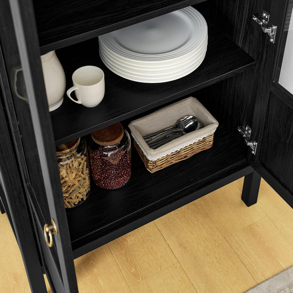 Modway Tessa Arched 71 Inch Tall Arched Storage Display Cabinet in Black Wood Grain - 4-Tier Bookcase with Glass Doors and Shelves - Arch Accent Cabinet for Living Room, Dining Room
