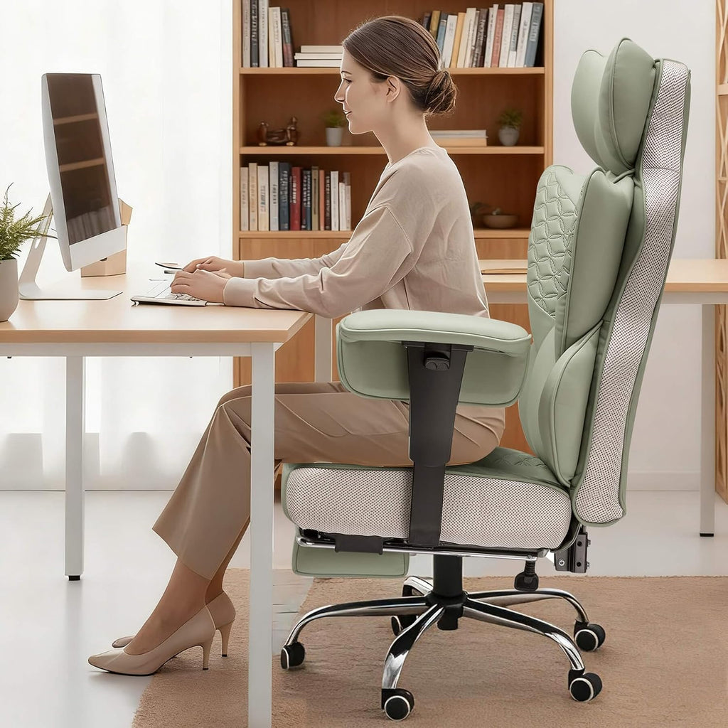 GTPLAYER Big and Tall Gaming Chair 400lbs Heavy Duty Office Chair with Foot Rest & Ergonomic Pocket Spring Lumbar Support, High Back 3D Saddle Shaped Cushion for Back Pain Relief, Green