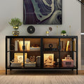 Homsee Storage Cabinet with 3-Color LED Lights, Glass Shelves & 4 Compartments, Sideboard Buffet with Solid Metal Legs, Modern Display Cabinet for Living Room Dining Room, Black | 3-Color LED Lights, Glass Shelves, 4 Compartments, Solid Metal Legs