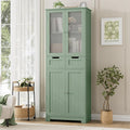HORSTORS 67' Tall Bathroom Storage Cabinet, Freestanding Storage Cabinet with Glass Door and Shelves, Kitchen Pantry Linen Cabinet with 2 Drawers for Bathroom, Living Room, Dining Room, Green