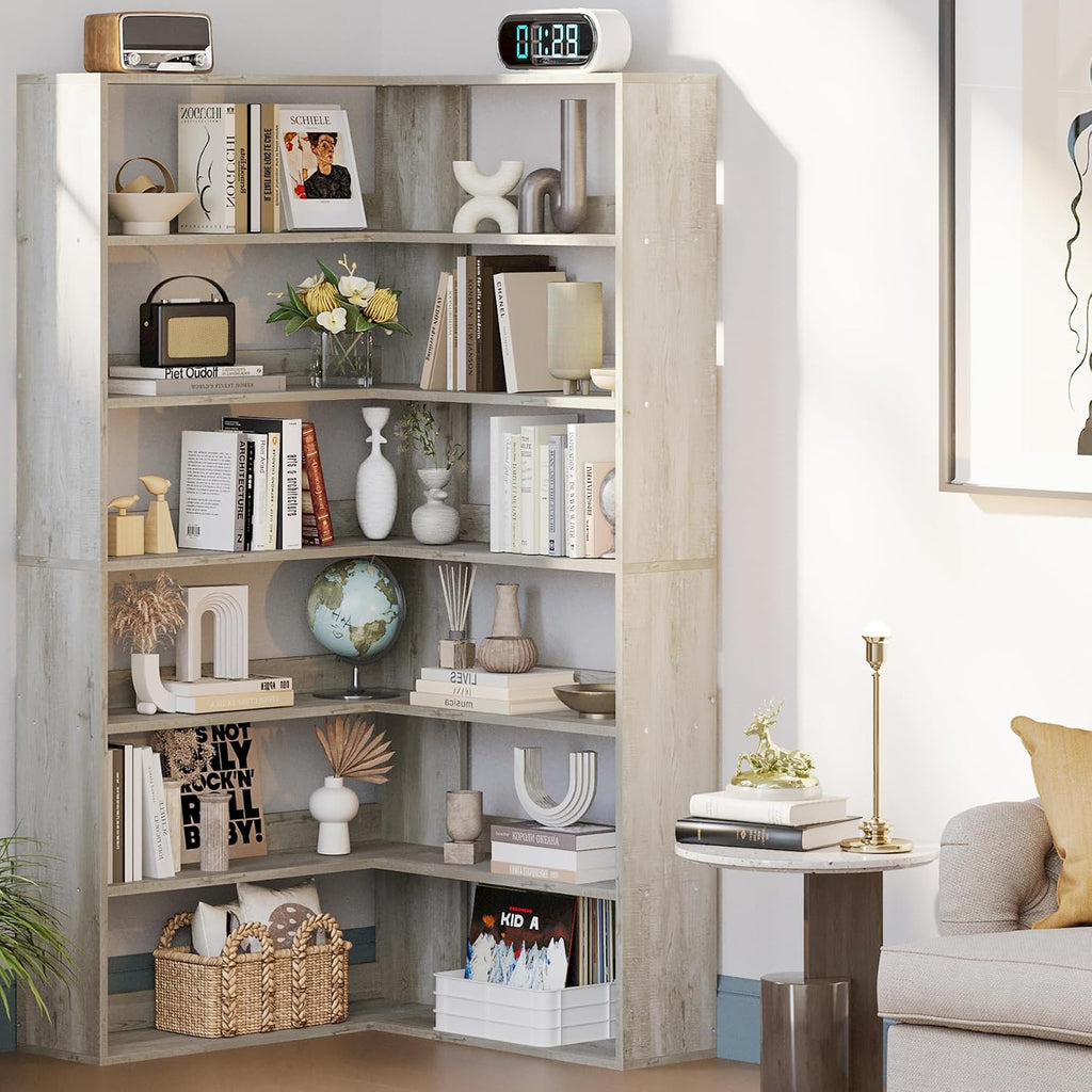 IRONCK Bookshelves 6 Tiers with Baffles Industrial Large Corner Etagere Bookcase Storage Display Rack for Living Room Home Office