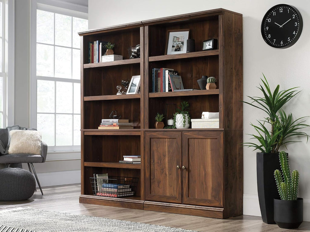 Sauder Select Book Shelf, Bookshelf with Storage, Library Bookcase with Doors and Adjustable Shelves, in Grand Walnut