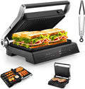 ARLIME Panini Grill Press Sandwich Maker, 180 Degrees w/5 Auto Cooking Modes & LED Display, 1200W Electric Indoor Grill with Removable Plates & Drip Tray, 3 in 1 Panini Press Grill for Breakfast