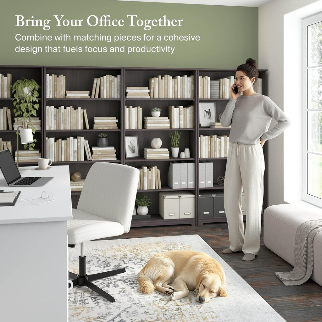 Bush Home Tall 5 Shelf Bookcase, Large Open Bookshelf, Sturdy Display Cabinet for Living Room or Home Office, Cabot Collection, Heather Gray