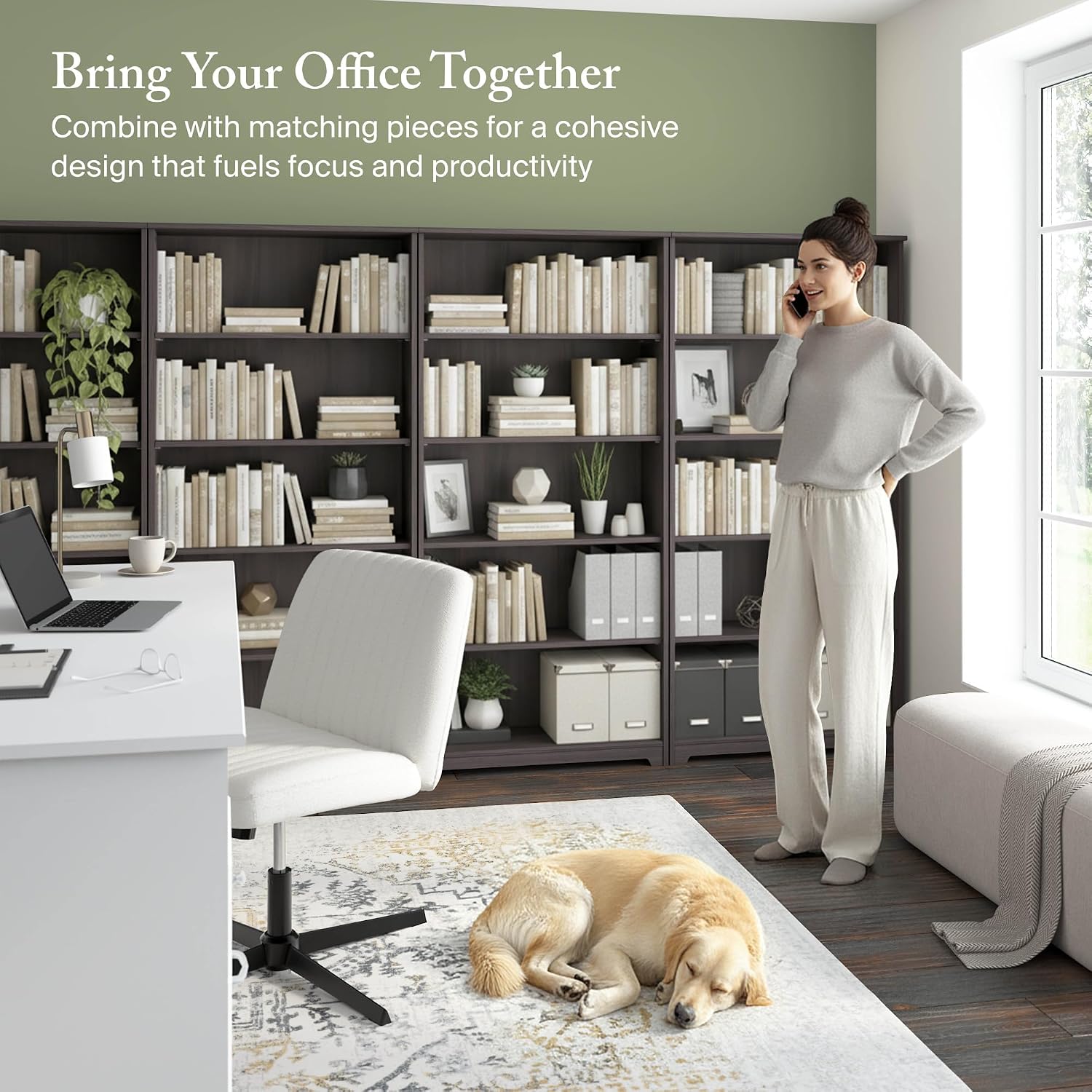 Bush Home Tall 5 Shelf Bookcase, Large Open Bookshelf, Sturdy Display Cabinet for Living Room or Home Office, Cabot Collection, Heather Gray