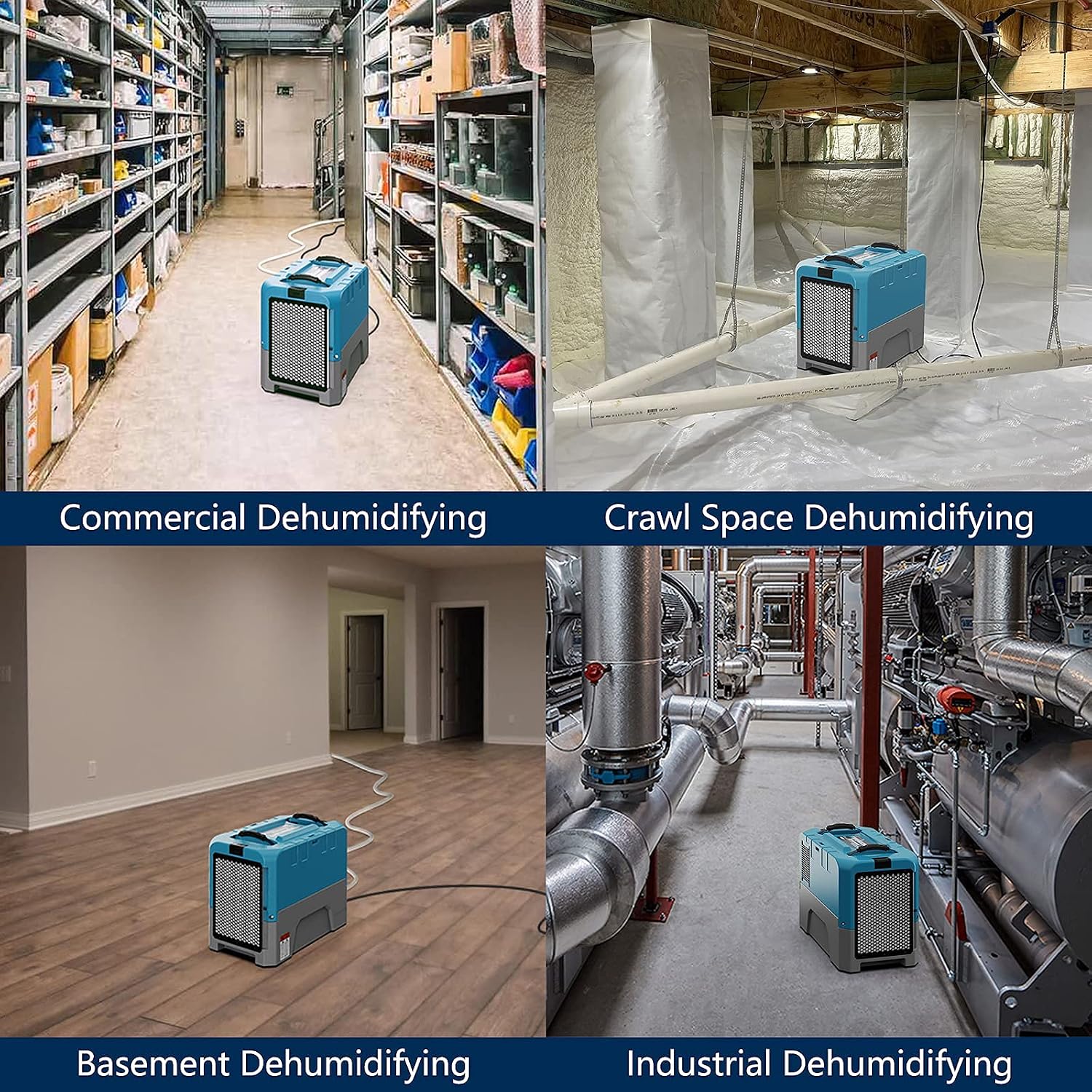 ALORAIR 180 Pint Commercial Dehumidifier with Pump for Basements Warehouse & Job Sites, Large Space Crawl Space Dehumidifier for Water Damage Restoration, 5 Years Limited Warranty, (Pack of 4)