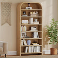 LEVNARY 70' Tall Arched Bookcase, 7-Tier Freestanding Storage Cabinet with Adjustable Shelves, Thick MDF Bookshelf for Bathroom Living Room Bedroom (Natural)
