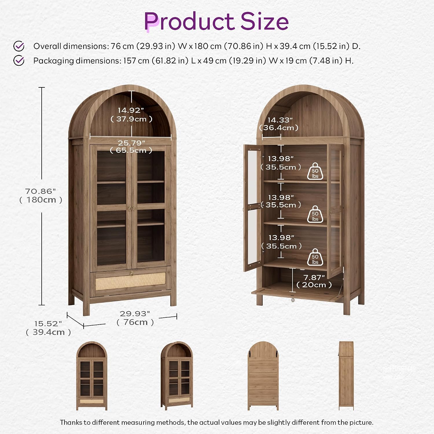 TYBOATLE 71' Tall Arched Pantry Cabinet with Innovative Drawer, Kitchen Cabinet with Anti-Tipping Device and Glass Door, Versatile Cupboard for Kitchen, Dining, Natrual