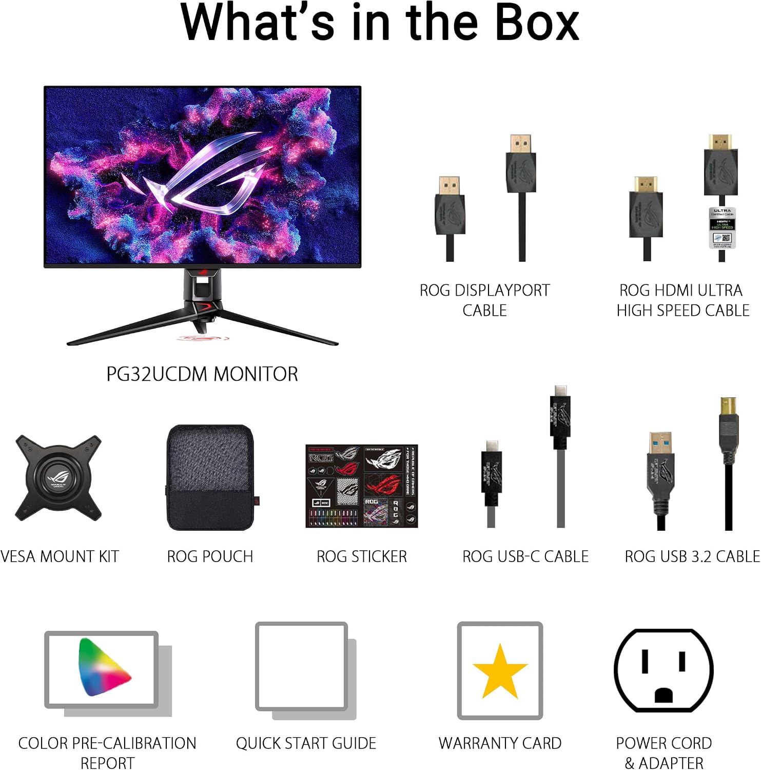 ASUS ROG Swift 32' 4K OLED Gaming Monitor (PG32UCDM) - UHD (3840 x 2160), QD-OLED, 240Hz, 0.03ms, G-SYNC Compatible, Custom Heatsink, Graphene Film, 99% DCI-P3, True 10-bit, 90W USB-C