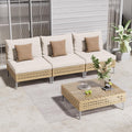 Grand patio 4-Piece Wicker Patio Furniture Set, Boho Outdoor Conversation Set Sectional Sofa with Water Resistant Thick Cushions and Coffee Table, Cream