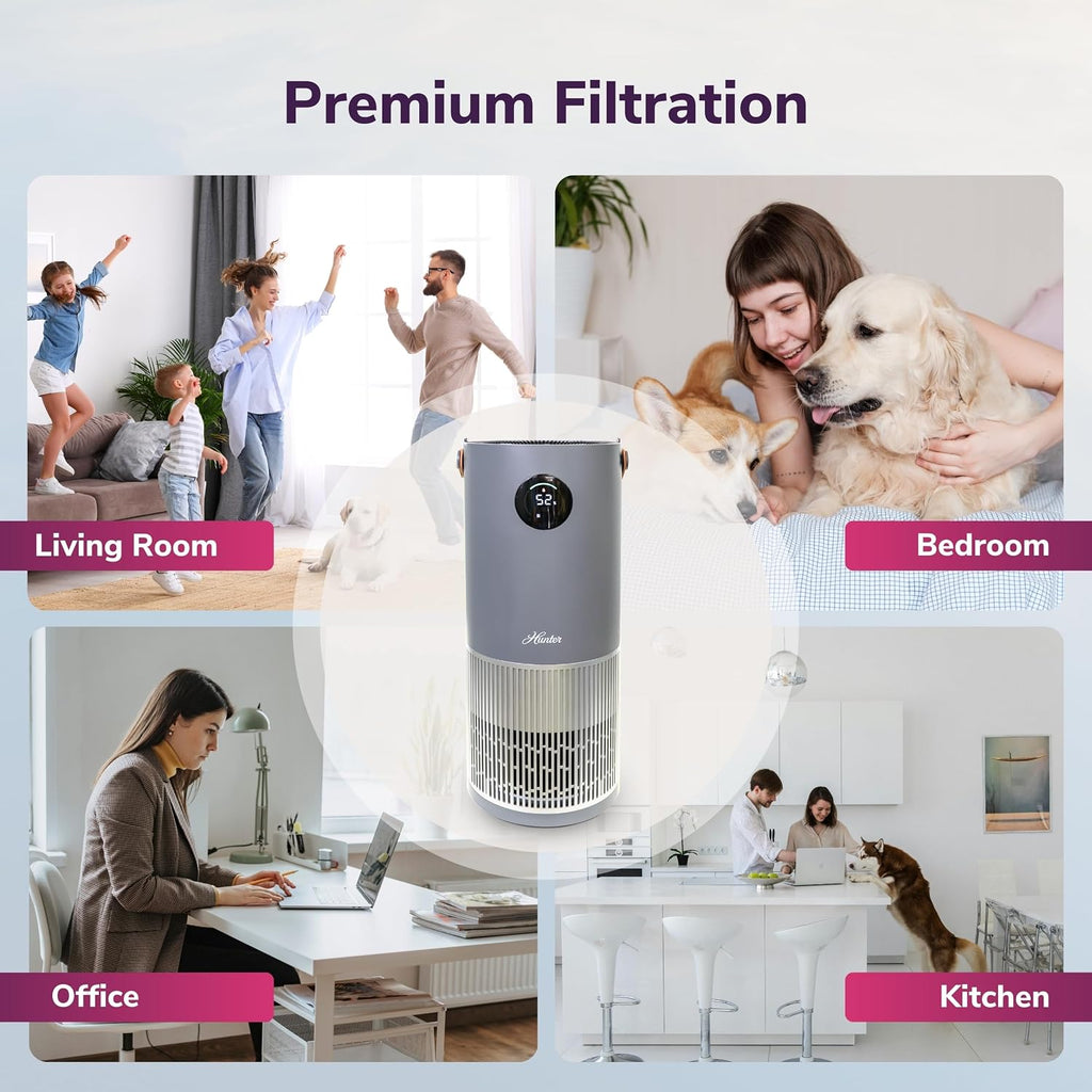 Hunter Fan Company Humidifier and Air Purifier In One, Advanced Filtration Air Purifiers for Home, Air Purifiers for Home Pets, Humidifiers for Bedroom and Humidifiers for Bedroom Baby, Grey/Silver