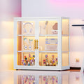 34' Display Cabinet with Glass Doors, 4-Tier Curio Cabinet with Many Color Lights for Collectibles, Glass Display Case, Bookcase with 4 Shelves, Storage Cabinets, White