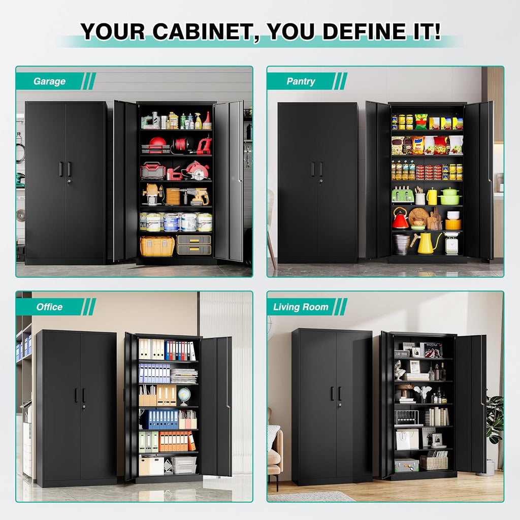 SISESOL Wide & Deep Metal Storage Cabinet with 2 Doors and 6 Shelves,72x36x18 Garage Storage Cabinet,Tall Black Locking Metal Cabinets with Lock,Steel Locked Cabinets for Home,Office,Garage,School