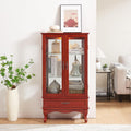 49' H Lighted Curio Cabinet Display Case, Glass Curio Cabinet with Adjustable Shelves,Tempered Glass Door and Drawer, Wooden Cabinets w/Mirrored Back Pane for Living Room (Cherry)