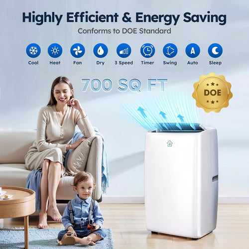 14,000 BTU Smart Air Conditioner with Heat, Auto-Evaporation Portable AC Unit with 4 Modes 3 Speeds/APP/Fast Cooling/Heating/Dehumidifier/Fan Mode/24Hrs Timer for Bedroom/Dorms/Office