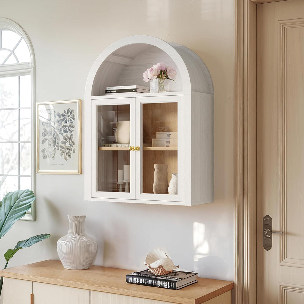 Furnaza Arched Wall Mounted Medicine Cabinets with Tempered Glass Doors,Bathroom Cabinet with Adjustable Shelf for Kitchen,Living Room