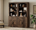 WAMPAT 5-Tier Bookcase with Barn Door Cabinets,73.3' Tall Standing Rustic Bookshelves,63' Wide Modern Farmhouse Display Storage Cabinet with Adjustable Shelves for Home,Office,Rustic Brown