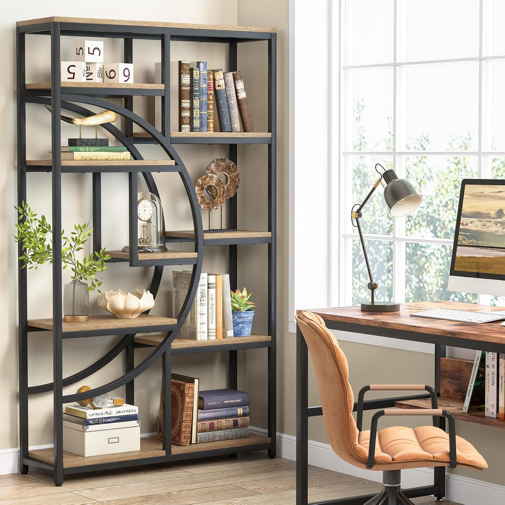 Tribesigns Bookshelf Industrial 5 Tier Etagere Bookcase, Freestanding Tall Bookshelves Display Shelf Storage Organizer with 9-Open Storage Shelf for Living Room, Bedroom (Light Oak)
