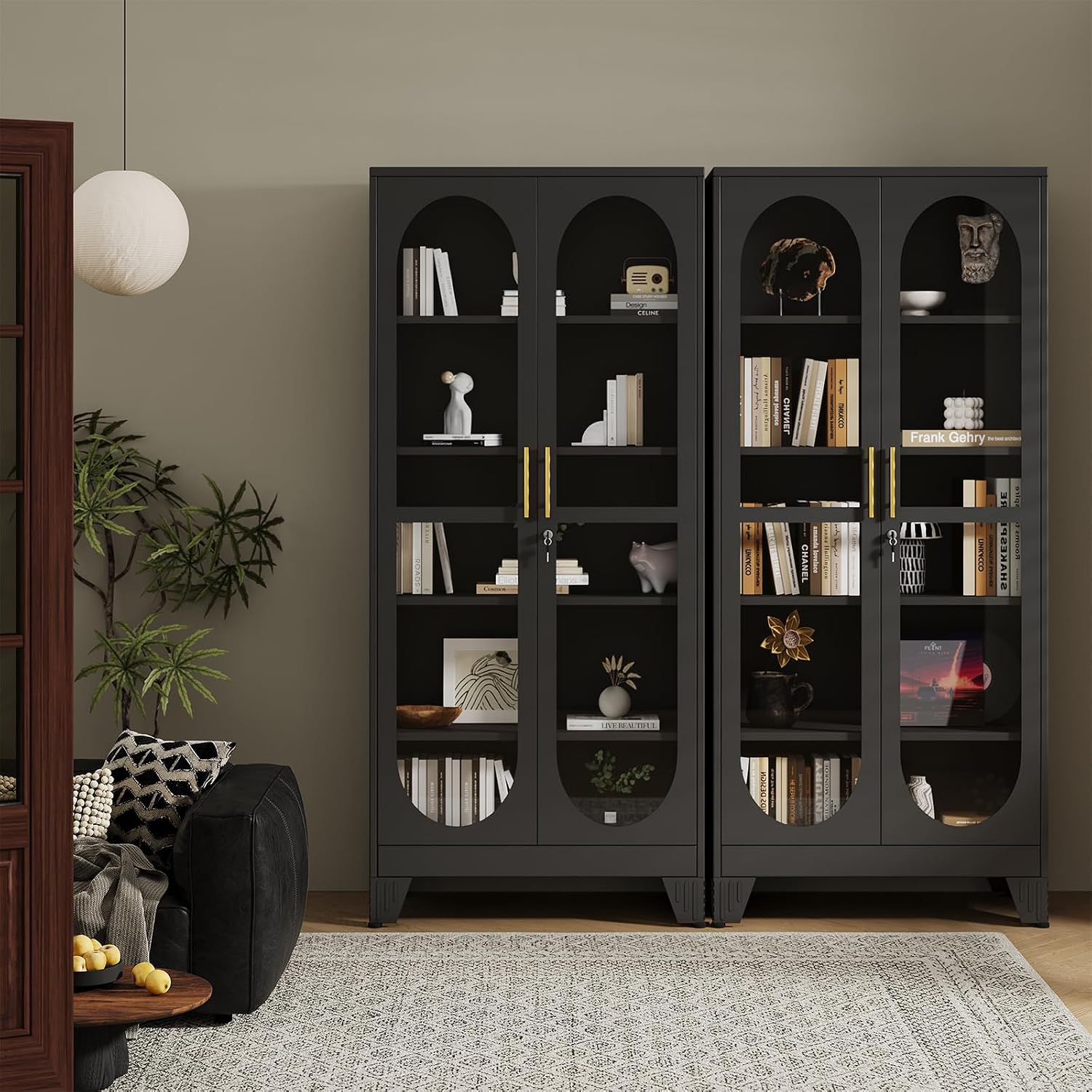 PAOFIN 71' H Locking Display Cabinet with Glass Door, Metal Curio Cabinets with 4 Adjustable Shelves, Tall Liquor Cabinet Display Case for Living Room, Collectibles, Home - Assembly Required Black