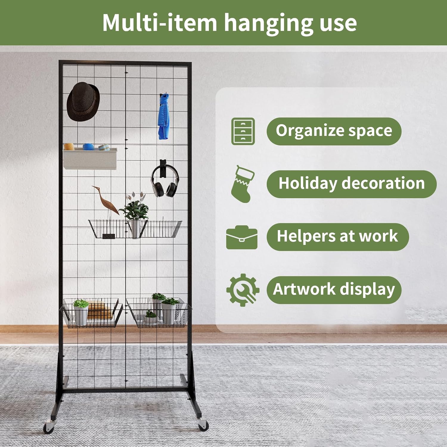 2' x 5.5' Grid Wall Panels Standing Wire Grid, Study Display Rack with T-Base Wheels Freestanding Gridwall Panel Tower for Shows, Black (4) (4)