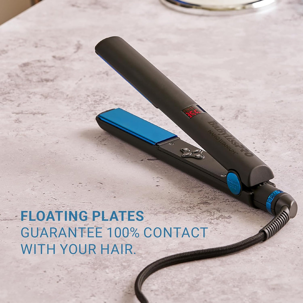 BaBylissPRO Nano Titanium Flat Iron Hair Straightener, Digital Flat Iron for Pro Salon Results, Styling Tool for All Hair Types