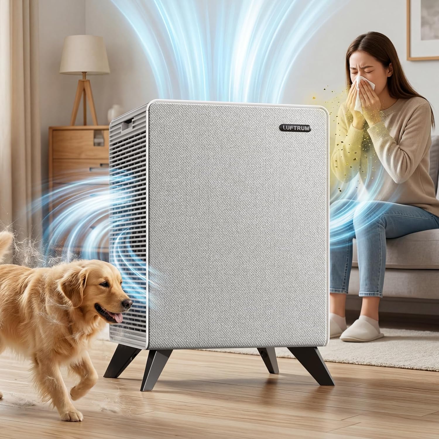 Air Purifiers for Home Large Room Up to 2250 ft² - Remove 99% of Smoke Allergies Pet Dander Odor - Dual 3-Stage Filter of Washable Filter and with AQI