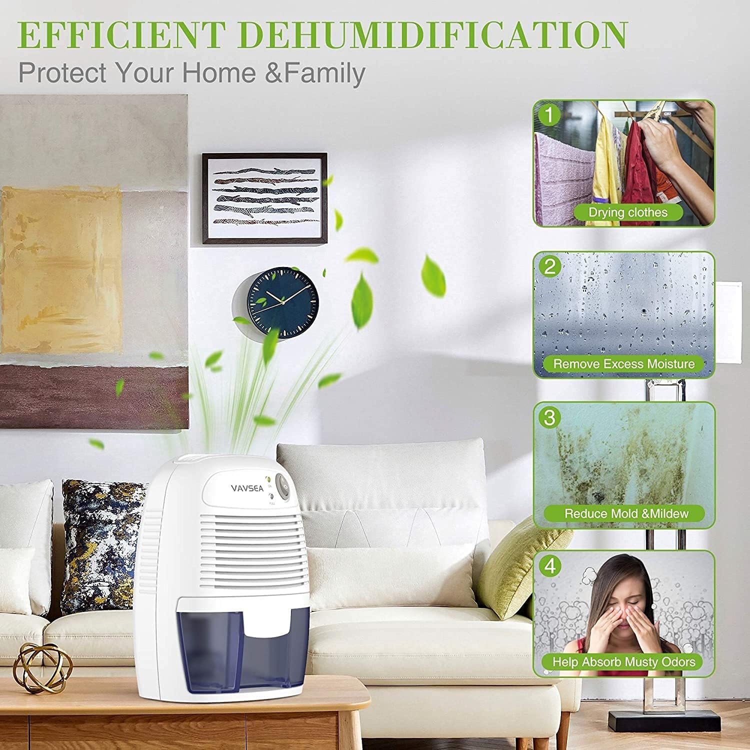 Dehumidifiers 500ml (17oz) Capacity, Compact and Portable Mini Air Dehumidifiers with Quiet and Auto-Off Function for Removing Moisture in Home, Kitchen, Bedroom, Bathroom, Wardrobe Mini Fan