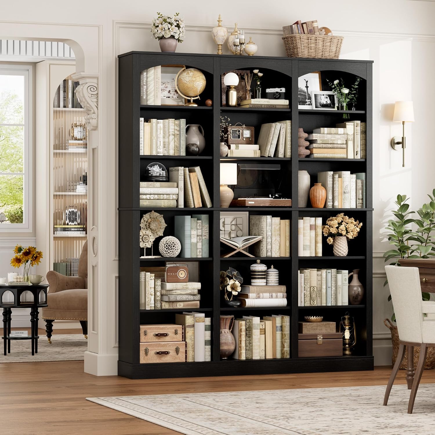 FACBOTALL 71' Triple Wide Bookshelf, 6 Tier Tall Bookshelf, Large Book Shelf with Curved Baffle, 63.4' Wide Bookcase with 18 Open Display Shelves for Living Room, Study, Black