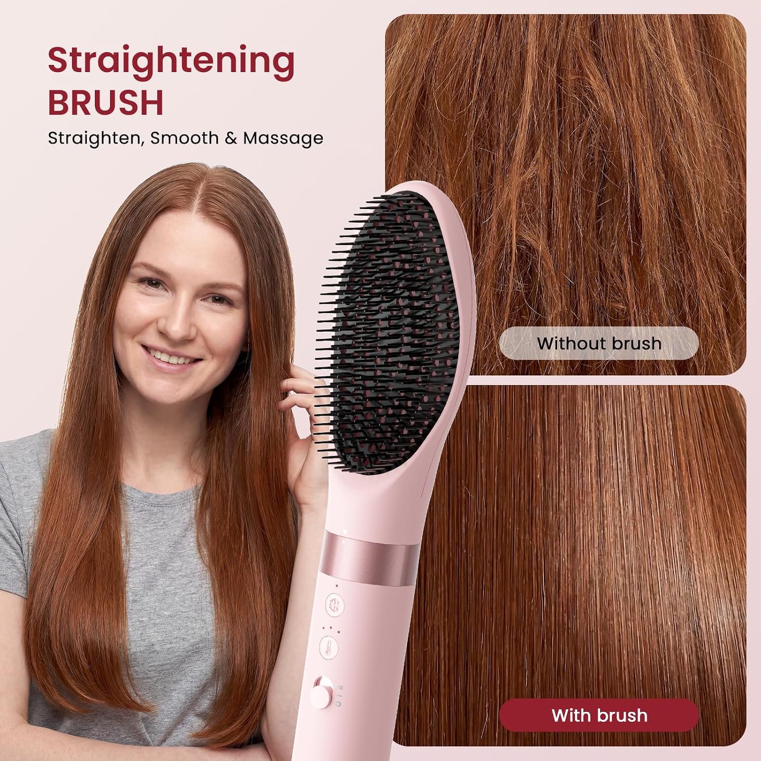 MESCOMB 6 in 1 Hot Air Styler Wrap, Professional Hair Styler with Thermal Round Brush for Blowouts, Fast Drying for Blow Dry, Curling, Volumizing, Straightening, Salon Results in Minutes (Light Pink)