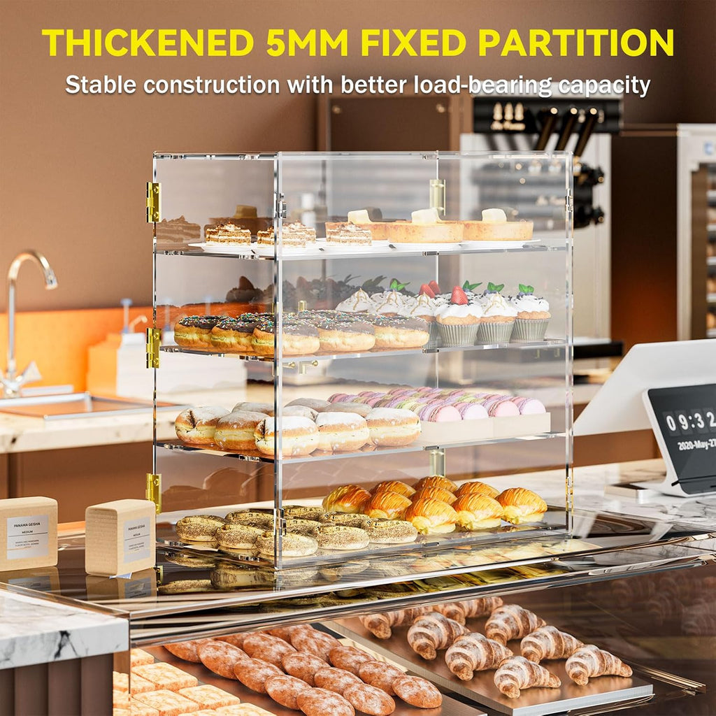 4 Tiers Clear Acrylic Counter Top Bakery Display Case 5mm high Impact PETG Panels Bread Case 19.7'X19.7'X9.85' Party Cake Cabinet