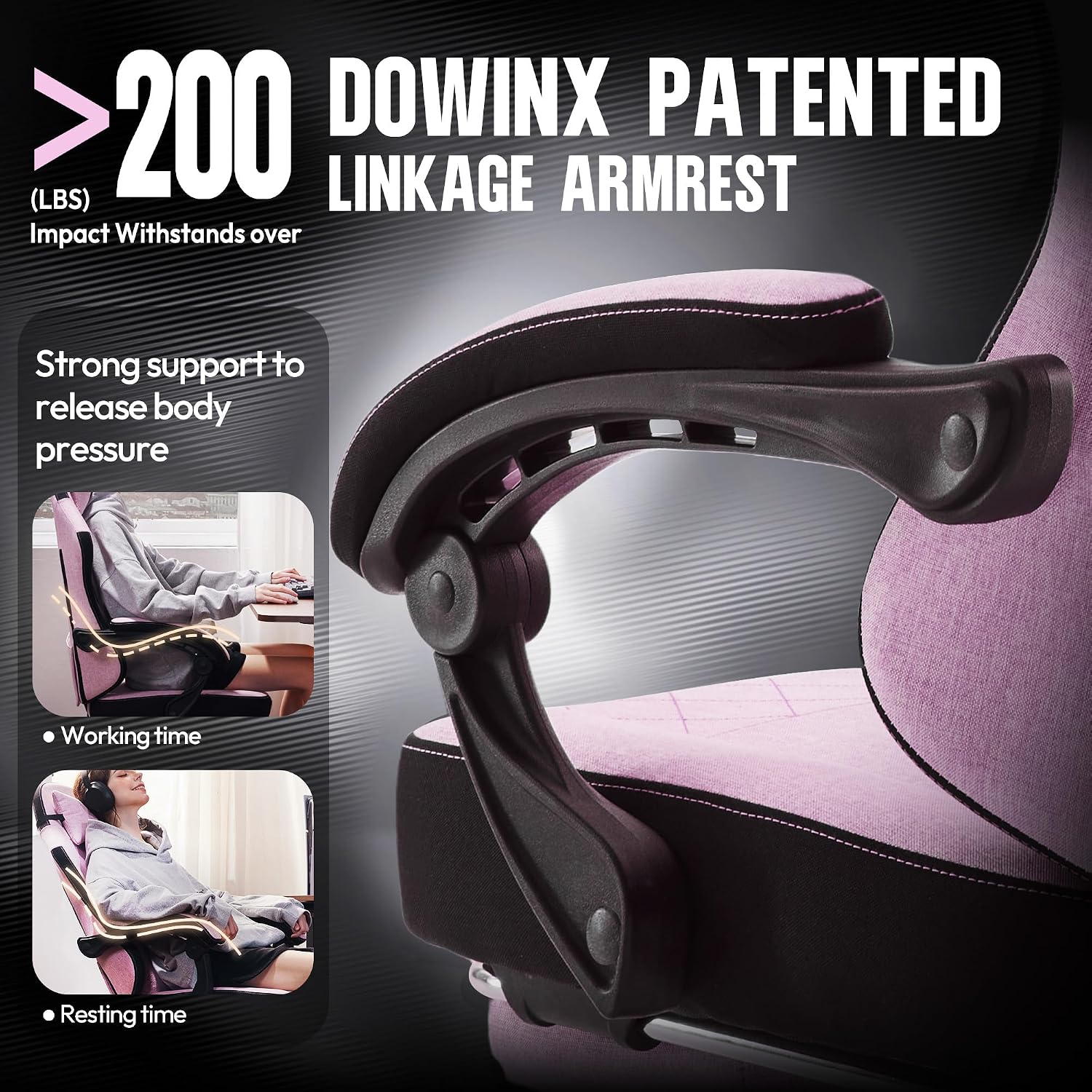 Dowinx Gaming Chair Fabric with Pocket Spring Cushion, High Back Ergonomic Computer Chair with Footrest for Adults, Massage Lumbar Support Swivel Game Chair for Office Gaming 300LBS, Pink