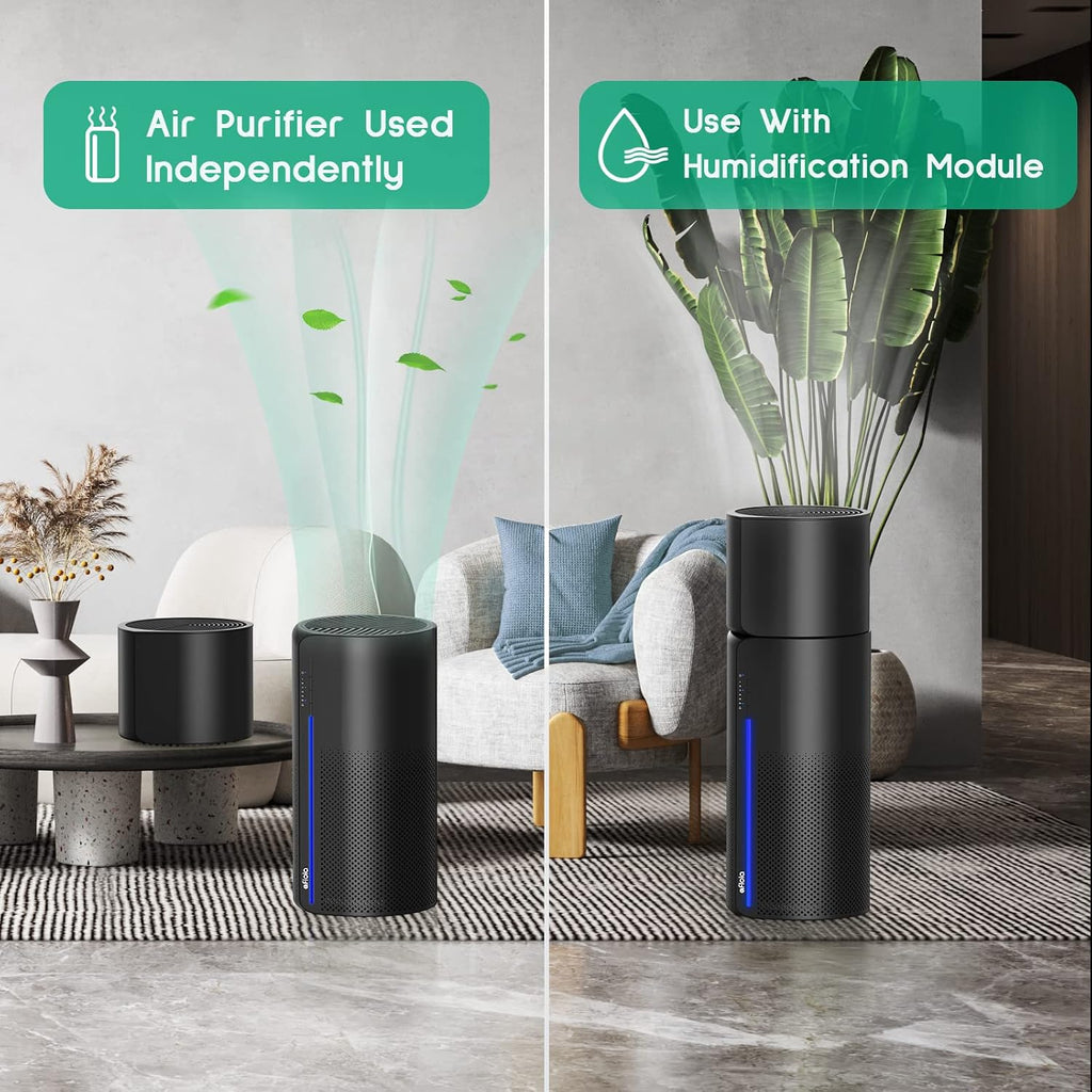 Afloia 2-in-1 Air Purifier and Humidifier Combo, Quiet 3-Stage Filtration for Pet Allergies & Smoke, Auto Shut-Off, 7-Color LED Light, Black