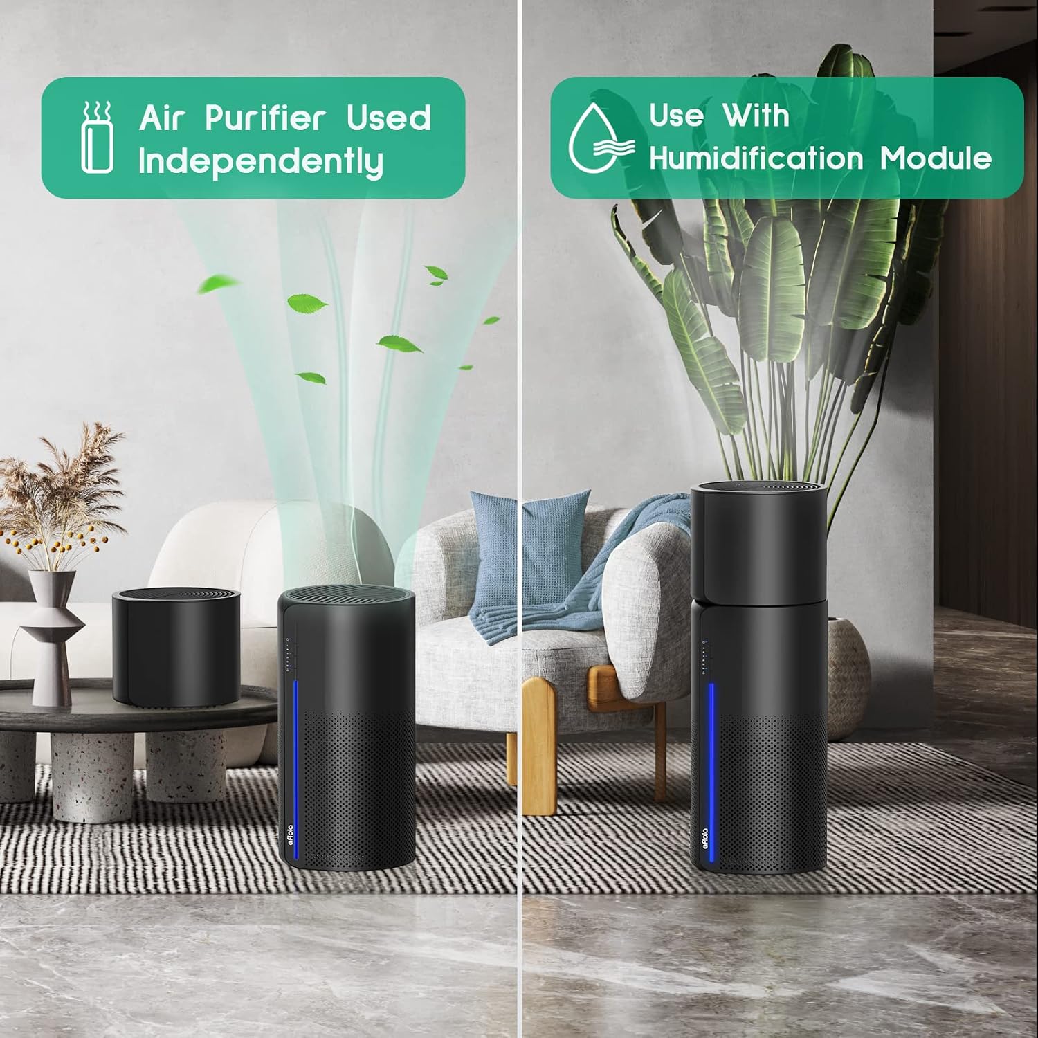 Afloia 2-in-1 Air Purifier and Humidifier Combo, Quiet 3-Stage Filtration for Pet Allergies & Smoke, Auto Shut-Off, 7-Color LED Light, Black