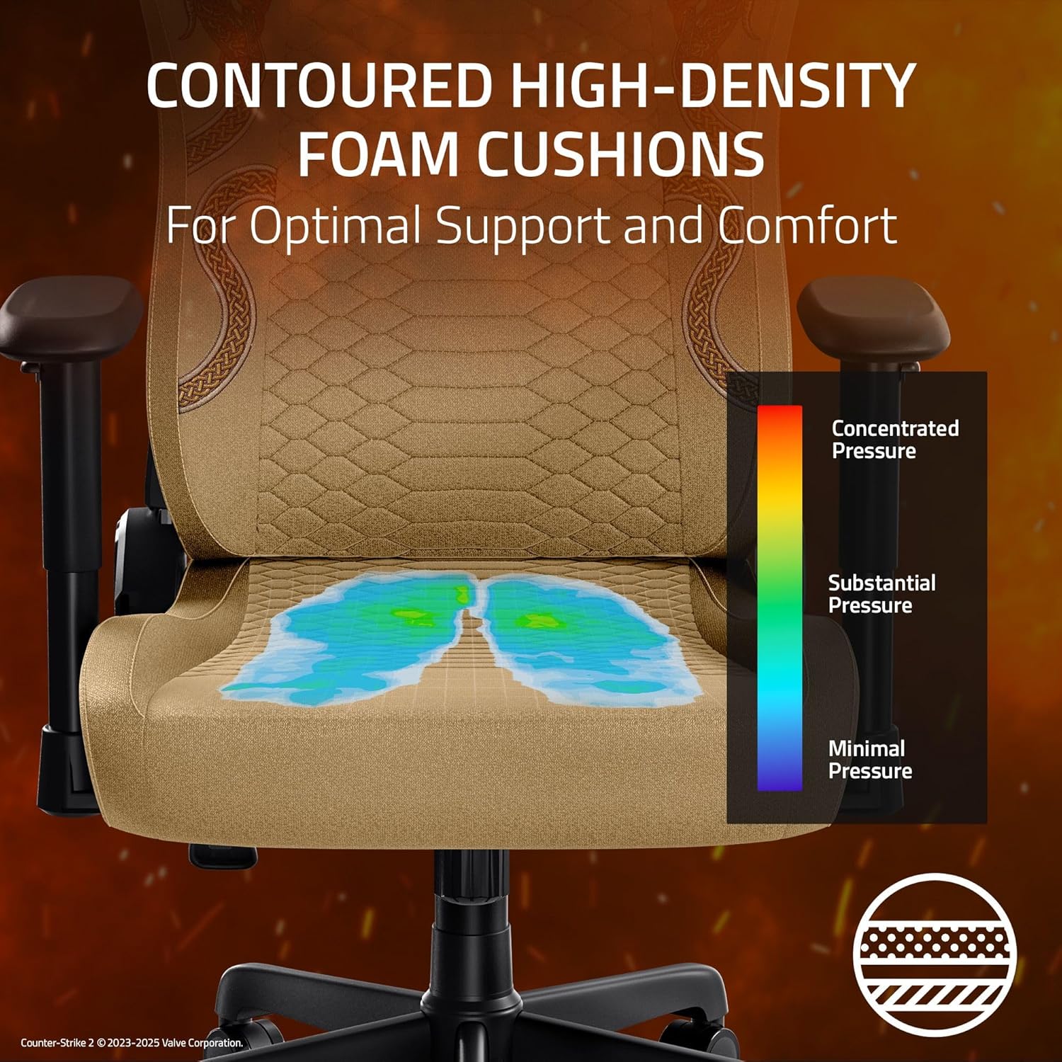 Razer Iskur V2 X Ergonomic Gaming Chair: Built-in Lumbar Support - Widened Seat - High Density Foam Cushions - Adjustable 152 Degree Recline - 2D Armrests - Plush Fabric - Counter Strike 2 Edition