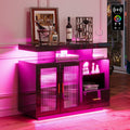 HNEBC LED Sideboard Buffet Cabinet with Charging Station, Smart Bar Cabinet with Auto RGB Lighted, High Gloss Coffee Bar with Drawer/Hutch for Living Room, Dining Room, Home Storager(Black)