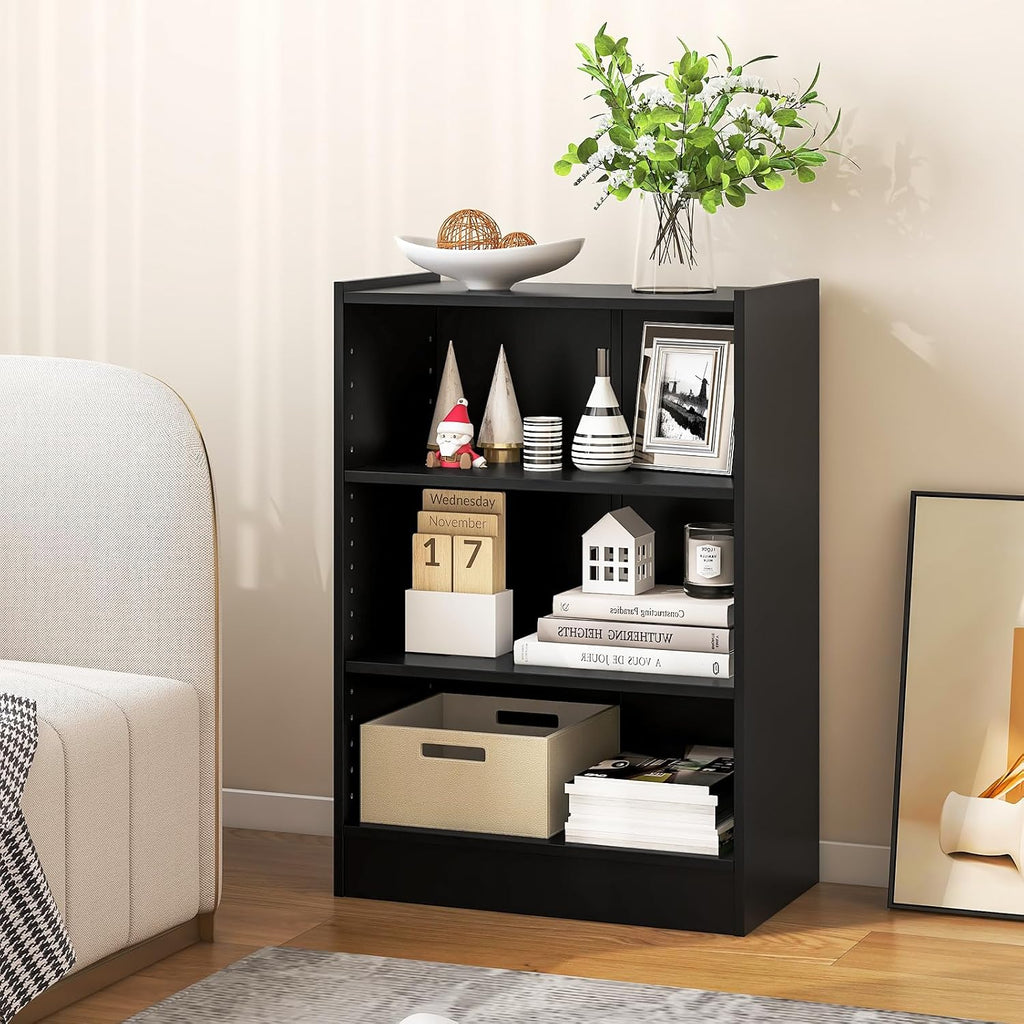 Tangkula 3 Tier Bookcase, Floor Standing Open Bookshelf with 18-Position Adjustable Shelves, Anti-toppling Device, Modern Multipurpose Display Storage Organizer for Living Room Study (2, Black)