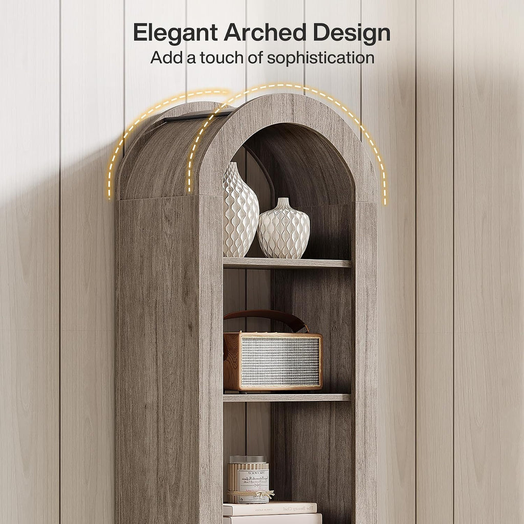 Tribesigns 74.8' Tall Arched Bookshelf, 6-Tier Narrow Open Bookcase, Floor Standing Corner Display Shelves Storage Organizer for Small Space, Home Office, Living Room (Grey, 1 PC)