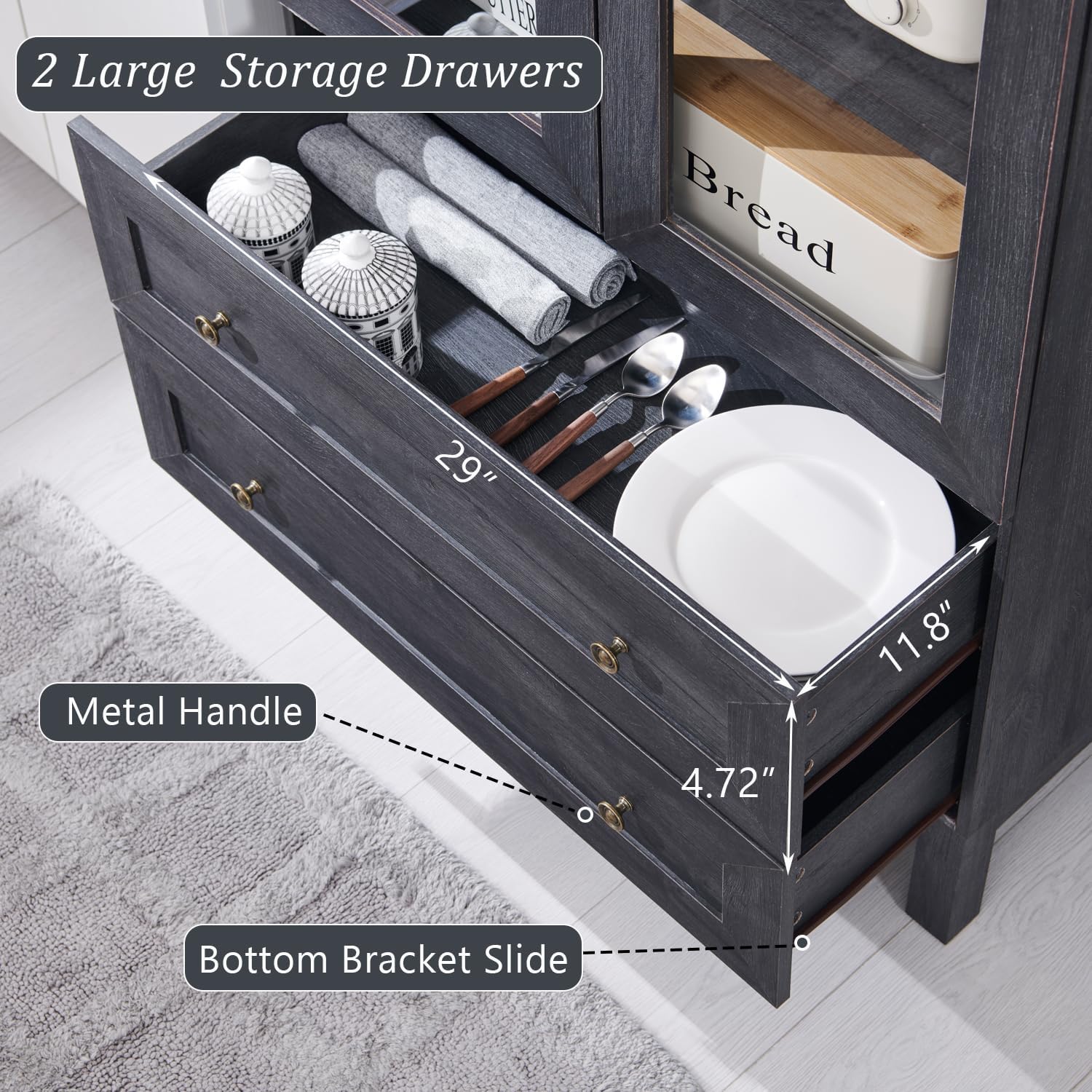 IFGET 71' Tall Arched Kitchen Pantry Cabinet, Wood Kitchens Storage Cabinets with 2 Large Drawers and Adjustable Shelves, Modern Farmhouse Versatile Cupboard for Kitchen, Dining Room, Bathroom, Grey